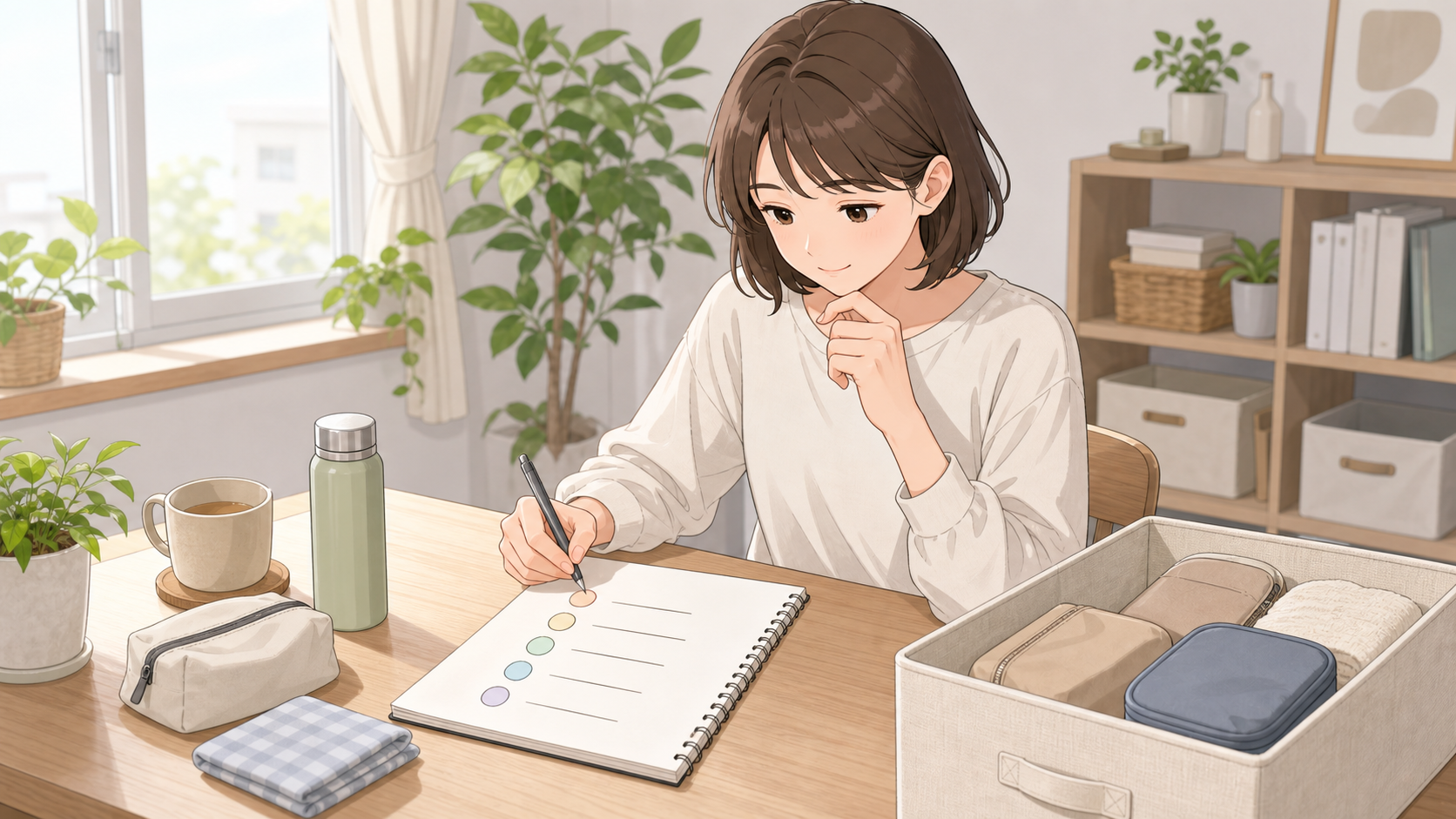 片付けのための物選びの基準をノートに整理する様子